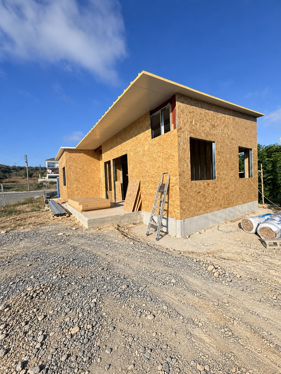 House exterior covered with OSB